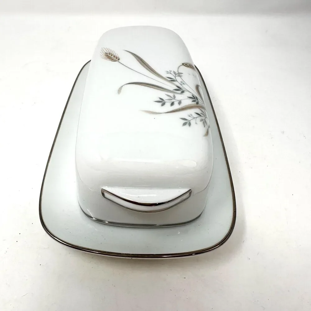 Vintage Zylstra Bountiful Covered Butter Dish Japan Fine China Platinum Wheat